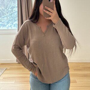 Waffle Knit Tan/Brown Long Sleeve Small